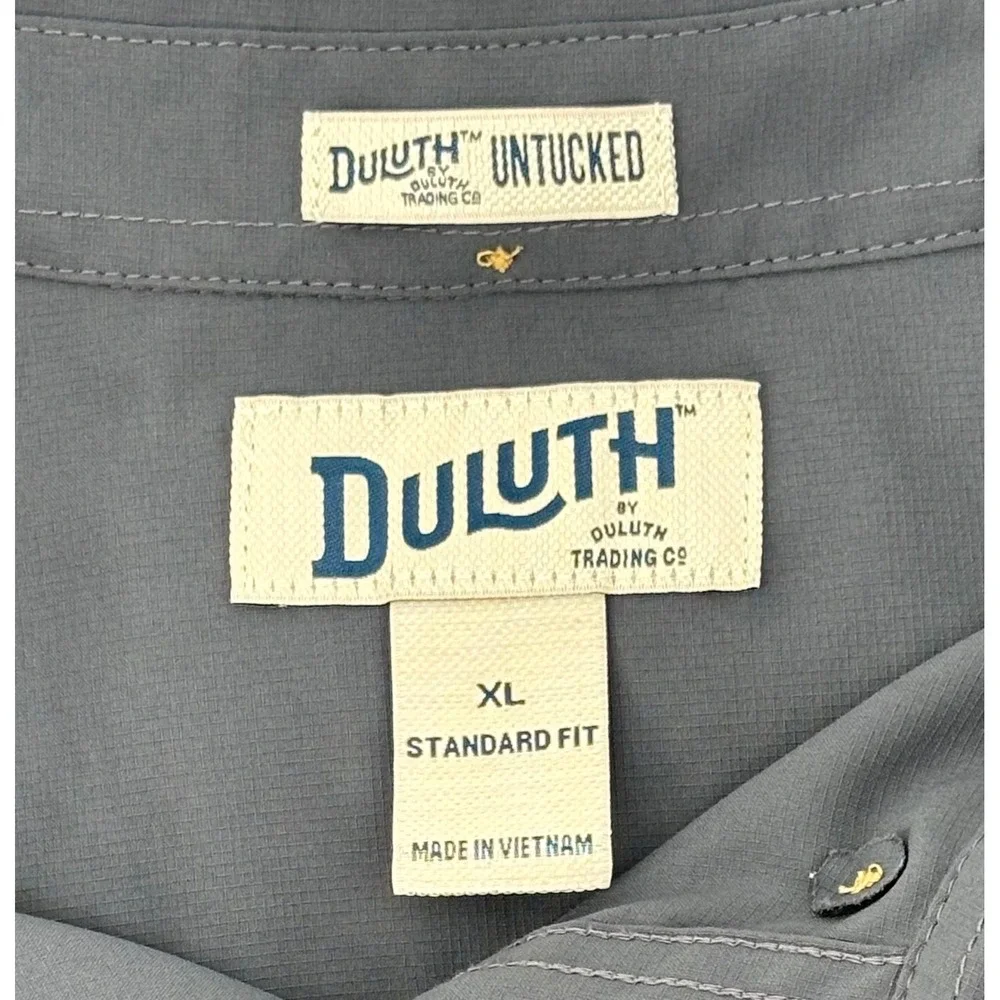 Duluth Action Standard Fit Short Sleeve Shirt Mens XL Gray Button Down